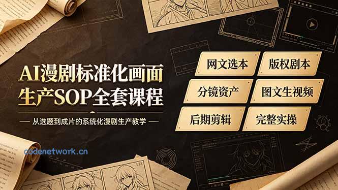 AI漫剧标准化画面生产SOP全套课程，网文选本版权剧本分镜资产全覆盖，图文生视频后期剪辑完整实操教学|思创源码网