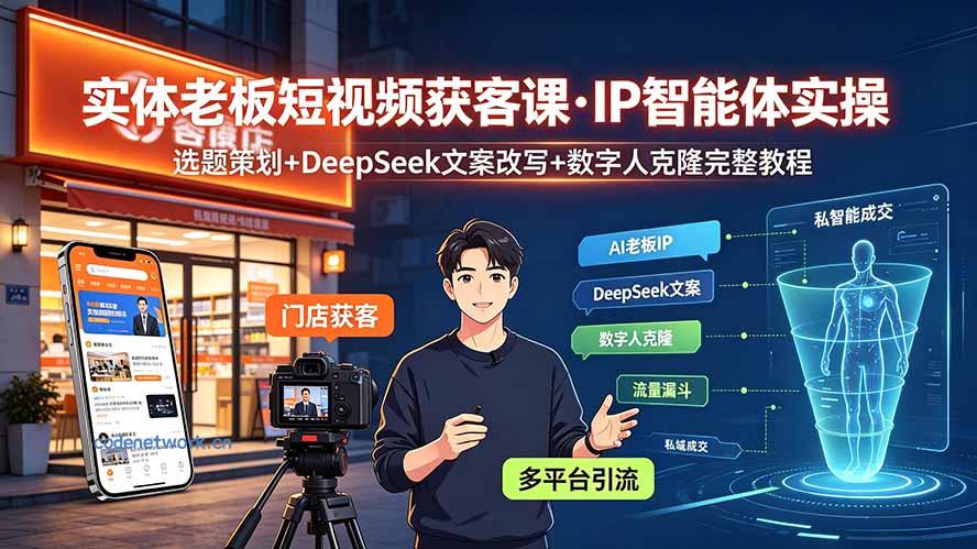 实体老板短视频获客课·IP智能体实操｜选题策划+DeepSeek文案改写+数字人克隆完整教程|思创源码网