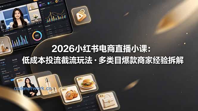 2026小红书电商直播小课，低成本投流截流玩法，多类目爆款商家经验完整拆解教学|思创源码网