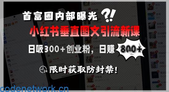 首富圈内部曝光小红书垂直图文引流新课，日吸300+创业粉，日入8张+，限时获取防封禁|思创源码网
