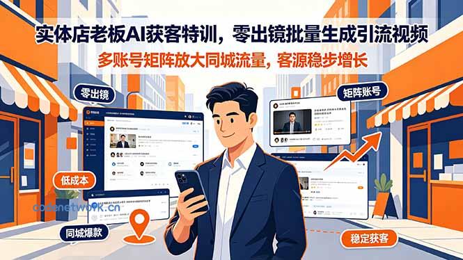 实体店老板AI获客特训，零出镜批量生成引流视频，多账号矩阵放大同城流量，客源稳步增长|思创源码网