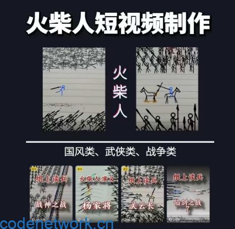 火柴人短视频-纸上谈兵，独一无二的视频展示风格，国风，战争动画，短视频差异化新赛道
