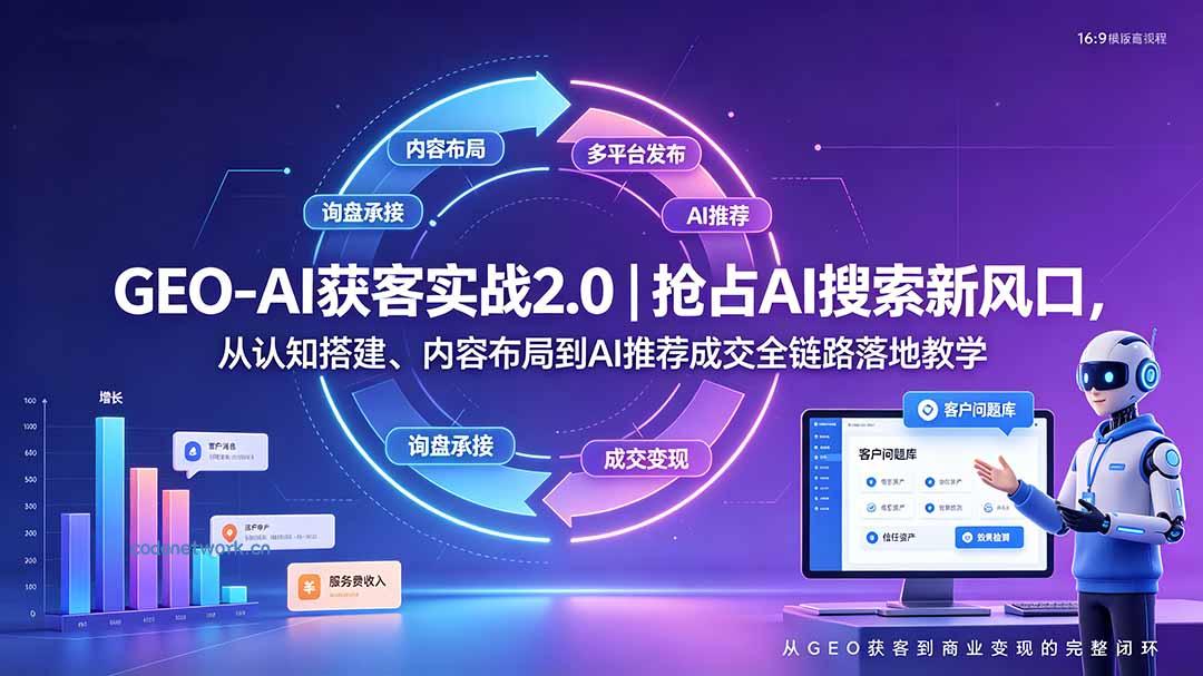 GEO-AI获客实战｜抢占AI搜索新风口，从认知搭建、内容布局到AI推荐成交全链路落地教学|思创源码网