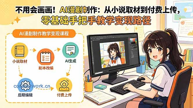 不用会画画！AI漫剧制作：从小说取材到付费上传，零基础手把手教学变现路径(更新|思创源码网