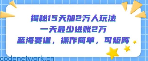 揭秘15天加2W人玩法，一天最少2万进账，蓝海赛道，操作简单，可矩阵|思创源码网