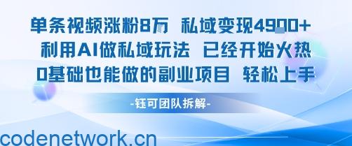 单条视频私域变现4.9k+利用AI做私域玩法 已经开始火热0基础也能做的副业项目轻松上手|思创源码网