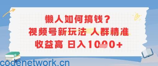 懒人如何搞钱？视频号新玩法，人群精准收益高，日入多张|思创源码网