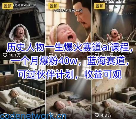 历史人物一生爆火赛道ai课程，一个月爆粉40w，蓝海赛道，可过伙伴计划，收益可观|思创源码网