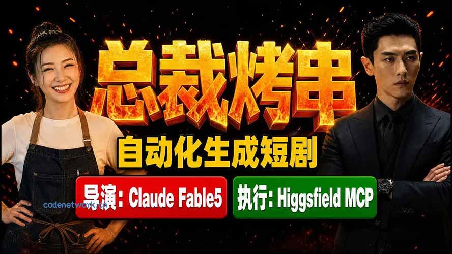 《总裁烤串》真人短剧全自动诞生！Claude Fable5 当导演，Higgsfield MCP 执行！|思创源码网