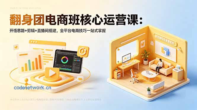 翻身团电商班核心运营课：开悟思路+剪辑+直播间搭建，全平台电商技巧一站式掌握|思创源码网