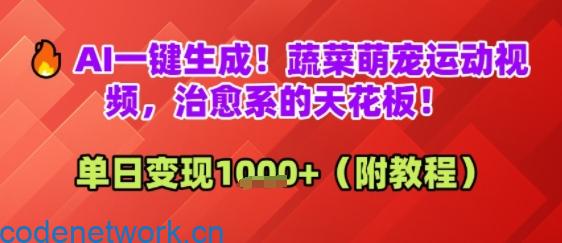 AI一键生成！蔬菜萌宠运动视频，治愈系的天花板！单日变现多张|思创源码网