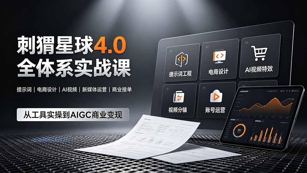 刺猬星球4.0全体系实战课，覆盖提示词工程、电商设计、AI视频特效与新媒体运营，一站式掌握AIGC商业核心技能|思创源码网