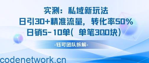 实测私域新玩法日引30加精准流量转化率50%日销5-10单每笔3张|思创源码网