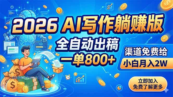 2026 AI写作躺赚版：全自动出稿，一单800+，渠道免费给，小白月入2W|思创源码网