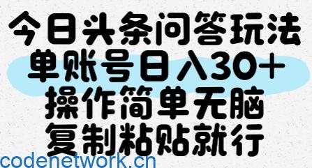 今日头条问答玩法，单账号日入30+，操作简单无脑复制粘贴就行|思创源码网