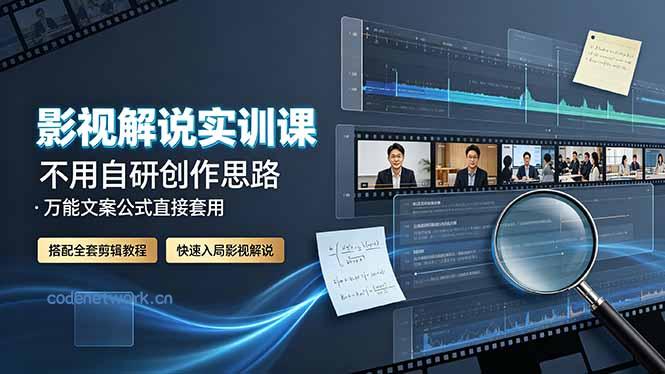 影视解说实训课：不用自研创作思路，万能文案公式直接套用，搭配全套剪辑教程，快速入局影视解说|思创源码网