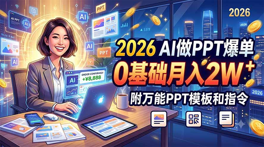2026 AI做PPT爆单，0基础月入2W，附万能PPT模板和指令|思创源码网