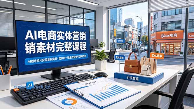 AI电商实体营销素材完整课程，AI创意短片完美复刻实景，实体店一键生成宣传引流短视频|思创源码网