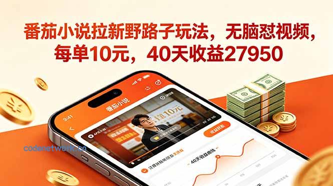 番茄小说拉新野路子玩法，无脑怼视频，每单10元，40天收益27950|思创源码网