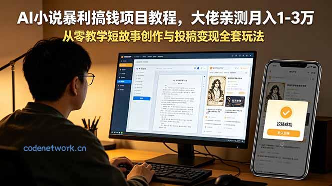 AI小说暴利搞钱项目教程，大佬亲测月入1-3万，从零教学短故事创作与投稿变现全套玩法|思创源码网