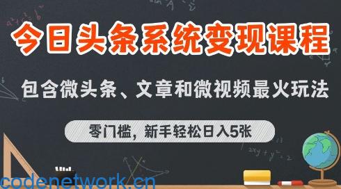 今日头条AI玩法系统课程，最新前沿变现玩法拆解，零门槛，新手轻松日入5张|思创源码网