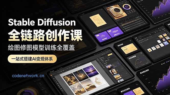 Stable Diffusion全链路创作课，绘图修图模型训练全覆盖，一站式搭建AI变现体系|思创源码网
