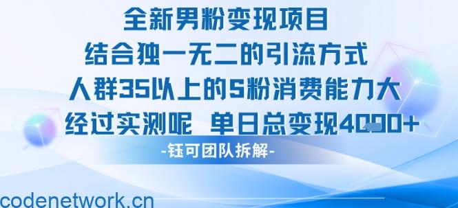 全新男粉变现项目引流人群35以上的男粉消费能力大 经过实测单日变现1k+|思创源码网