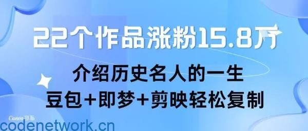 22个作品涨粉15.8W ，介绍历史名人的一生 ， 豆包+即梦+剪映轻松复制|思创源码网