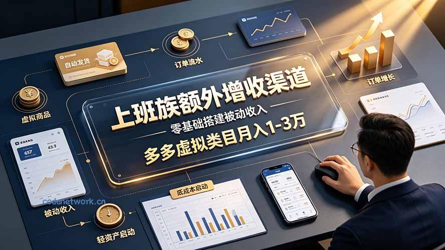上班族额外增收渠道，零基础搭建被动收入，多多虚拟类目月入 1-3 万|思创源码网