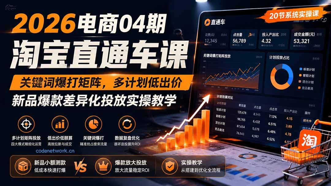 2026电商04期淘宝直通车课｜关键词爆打矩阵，多计划低出价，新品爆款差异化投放实操教学|思创源码网
