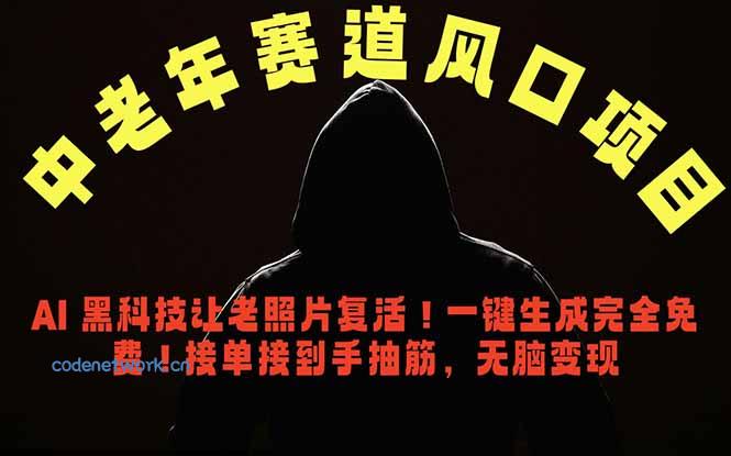 中老年风口项目，AI 黑科技让老照片复活！一键生成完全免费！接单接到手抽筋，无脑变现|思创源码网