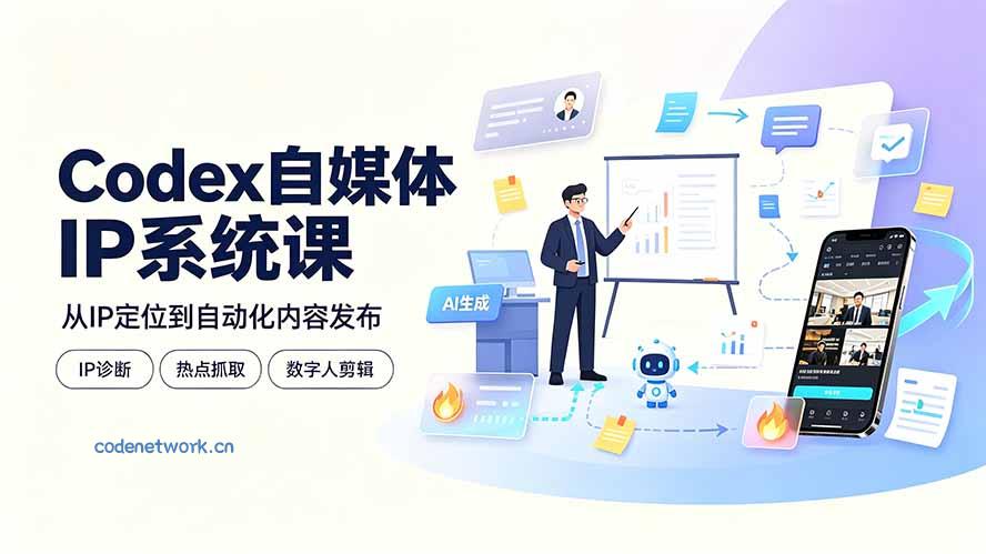 Codex自媒体IP系统课：IP诊断/热点抓取/IP蒸馏 Skill，爆款复刻数字人多平台自动发布教程|思创源码网