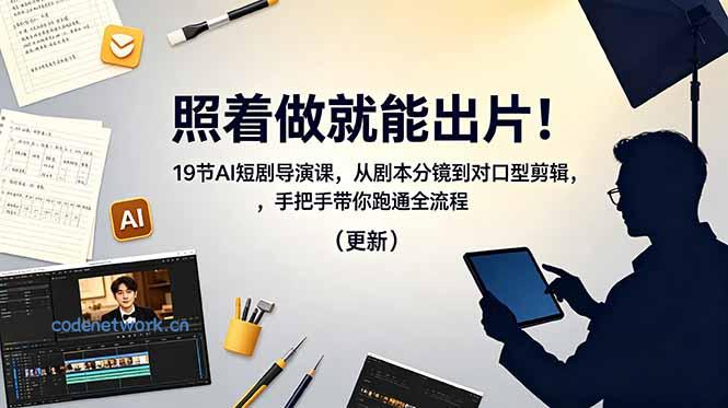 照着做就能出片！19节AI短剧导演课，从剧本分镜到对口型剪辑，手把手带你跑通全流程(更新|思创源码网