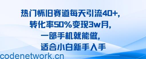 热门怀旧赛道每天引流40+，转化率50%月变现3w，一部手机就能做，适合小白新手入手|思创源码网