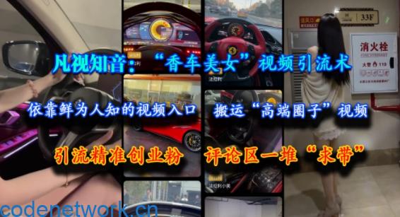 凡视知音：“香车美女”视频引流术，依靠鲜为人知的视频入口，搬运“高端圈子”视频，引流精准创业粉，评论区一堆“求带”|思创源码网