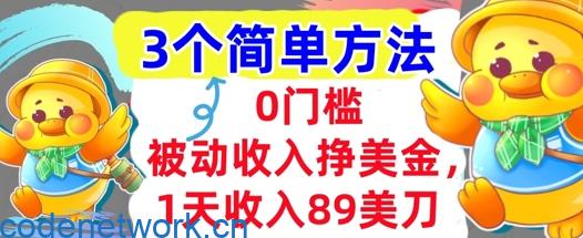 被动收入挣美金，1天收入89刀，3个最简单方法，适合新人和小白|思创源码网