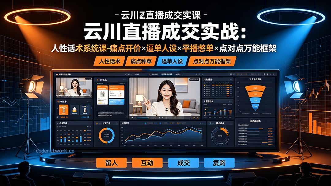 云川直播成交实战：人性话术系统课-痛点种草×塑品开价×逼单人设×平播憋单×点对点万能框架|思创源码网