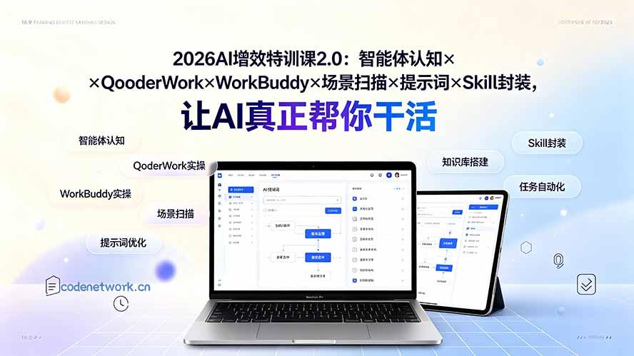 2026AI增效特训课2.0：智能体认知×QoderWork×WorkBuddy×场景扫描×提示词×Skill封装，让AI真正帮你干活|思创源码网