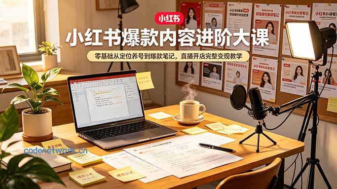 小红书爆款内容进阶大课，零基础从定位养号到爆款笔记，直播开店完整变现教学|思创源码网