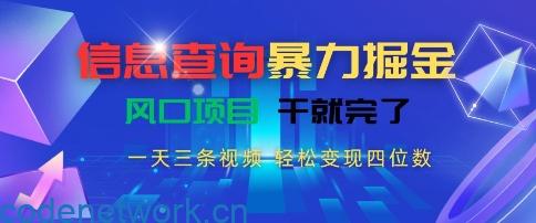 信息查询暴力掘金，一天三条视频，轻松变现四位数，风口项目干就完了【揭秘】|思创源码网
