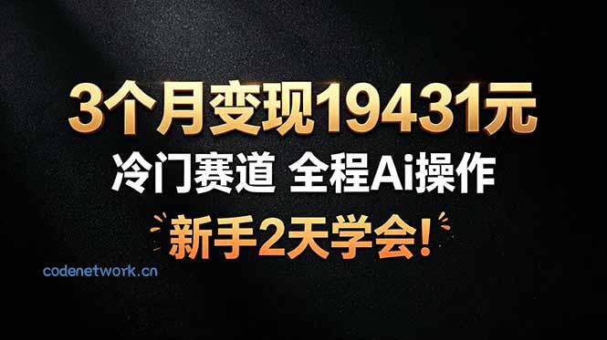 3个月变现19431元，冷门赛道 全程Ai操作，新手2天学会！|思创源码网