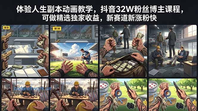 体验人生副本动画教学， 抖音32W粉丝博主课程，可做精选独家收益，新赛道新涨粉快|思创源码网