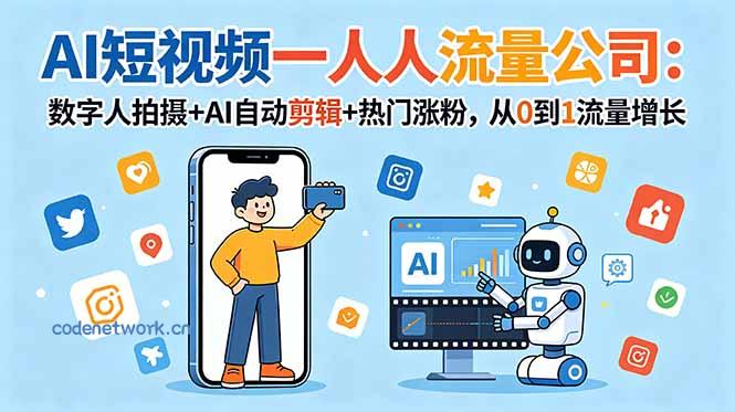 AI短视频一人流量公司：数字人拍摄+AI自动剪辑+热门涨粉，从0到1流量增长|思创源码网