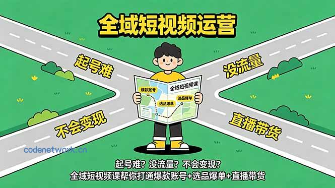 起号难？没流量？不会变现？全域短视频课帮你打通爆款账号+选品爆单+直播带货|思创源码网