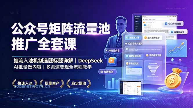 公众号矩阵流量池推广全套课，推流入池机制选题标题详解，DeepSeek AI批量做内容，多渠道变现全流程教学|思创源码网