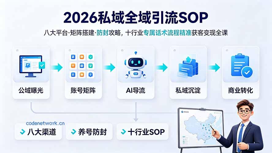 2026私域全域引流SOP｜八大平台·矩阵搭建·防封攻略，十行业专属话术流程精准获客变现全课|思创源码网