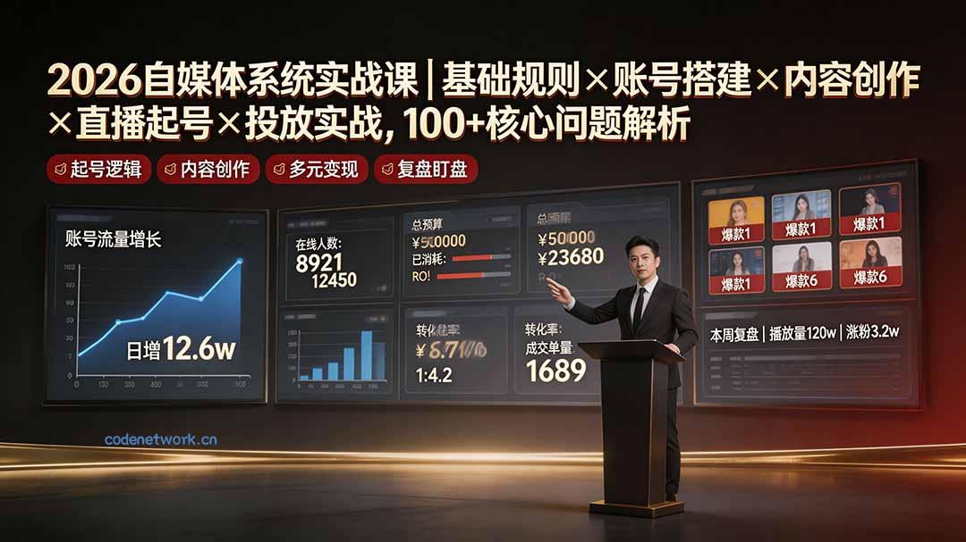 2026自媒体系统实战课｜基础规则×账号搭建×内容创作×直播起号×投放实战，100+核心问题解析|思创源码网