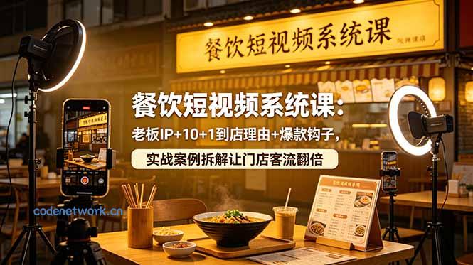 餐饮短视频系统课：老板IP+10+1到店理由+爆款钩子，实战案例拆解让门店客流翻倍|思创源码网