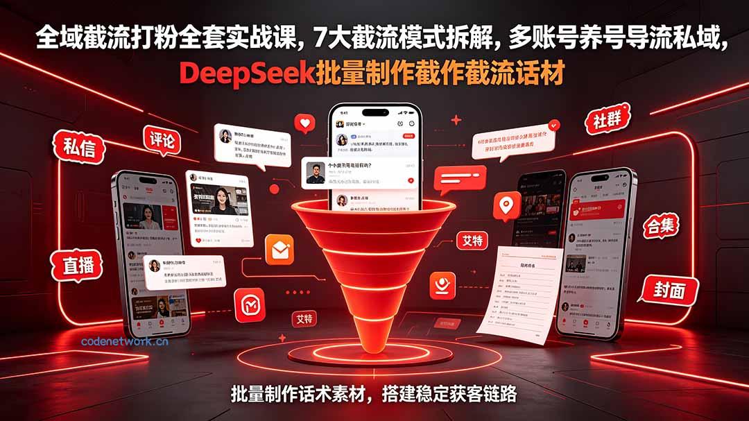 全域截流打粉全套实战课，7大截流模式拆解，多账号养号导流私域，DeepSeek批量制作截流话术素材|思创源码网