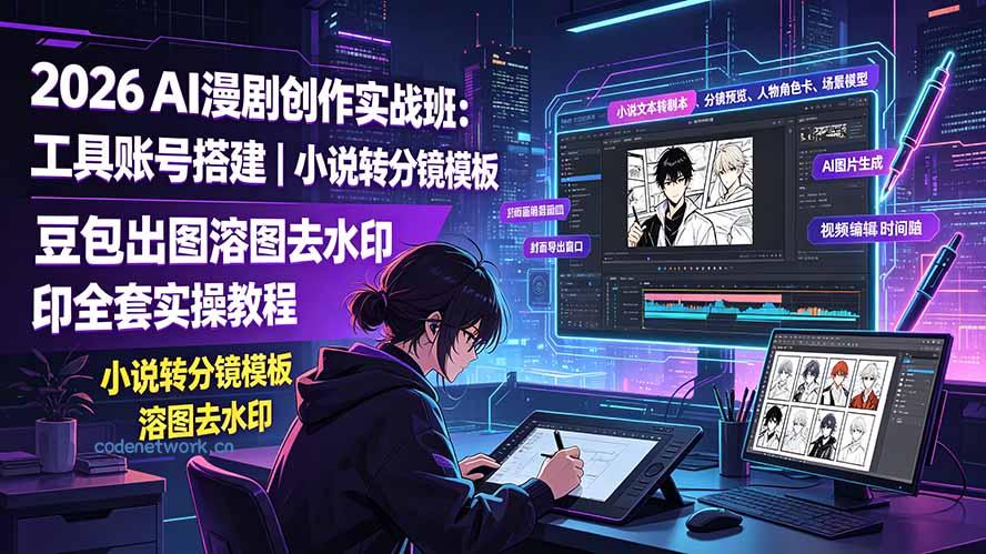 2026AI漫剧创作实战班：工具账号搭建｜小说转分镜模板｜豆包出图溶图去水印全套实操教程|思创源码网